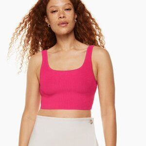 Aritzia Babaton Sculpt Knit Squareneck Ribbed Tank Top Granita Pink - Size Small
